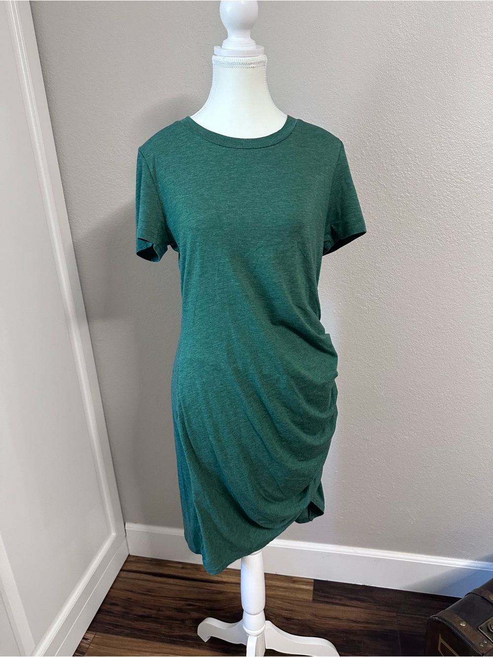 Green Ruched  T-Shirt Dress